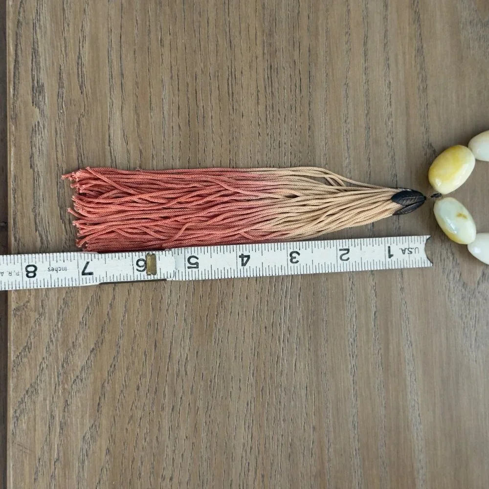 John Wind Beaded Necklace With Ombre Tassel Yellow Cream Stone Beads